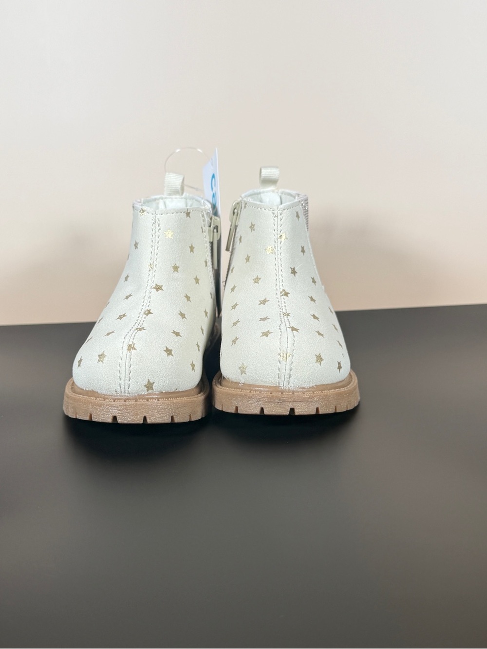 Carter's White Chelsea Boots with Gold Stars